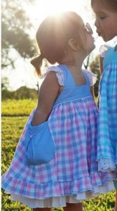 WDW Well Dressed Wolf Pink Blue Plaid Cotton Candy Aunt Heart Size 7 Years NWT - Picture 1 of 9