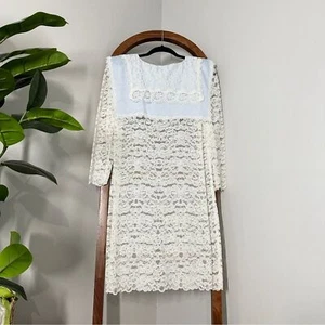 Abito vintage Jessica McClintock 7/8 sfoderato pizzo raso colletto marinaio - Foto 1 di 9
