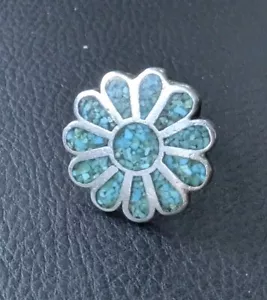 Vtg Navajo Indian 925 Sterling Silver Inlaid Turquoise Floral Cocktail Ring Sz 5 - Picture 1 of 7