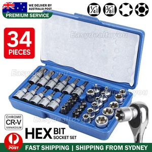 34 pcs E-Torx Socket Set 3/8" 1/4" Drive Star Hex Bit External Torque Tool - Picture 1 of 11