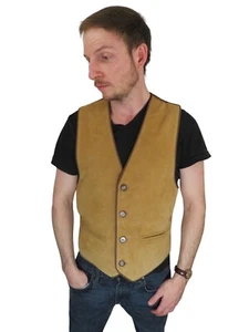 Vintage Suede Leather Motorcycle Hunting Shooting Vest Mens Size Small Western - Picture 1 of 11