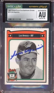1991 Crown Coca-Cola Orioles Luis Aparicio JSA CGC Signed GEM MINT 10 Auto - Picture 1 of 2