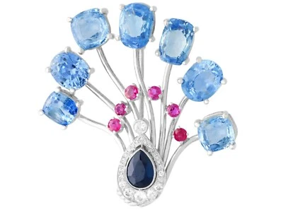 Broche de paladio diamante rubí zafiro de Ceilán 22,27 quilates 1,01 k - Antiguo Foto 1 de 4