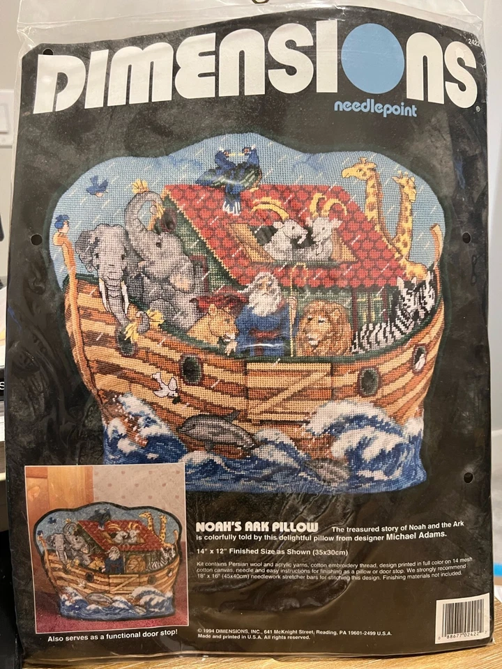 Dimensions NOAH'S ARK Needlepoint PILLOW or DOORSTOP Kit NEW #2422 Vintage 1994 - Image 1 of 2