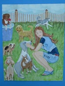 TEEN GIRL at DOG PARK, Kunstdruck, Pudel, Doodle, Bullterrier, Pointer, Husky, Bull D - Bild 1 von 11