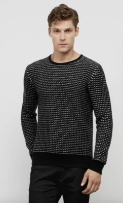 Новый с Ярлыками KENNETH COLE черный ярлык птичий глаз печать свитер шерстяная смесь, черный - Изображение 1 из 3