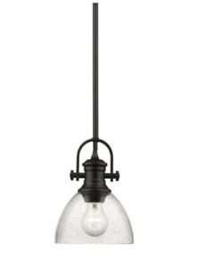 Golden Lighting Hines 1-Light Black Chandelier with Seeded Glass Shade
