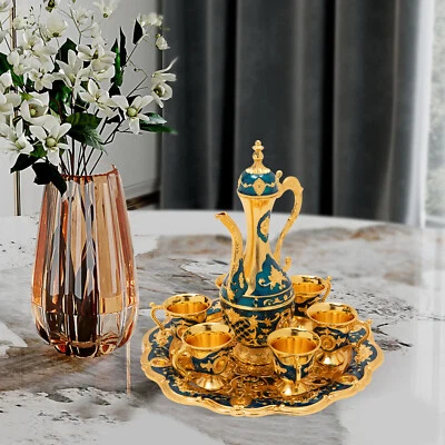 Vintage Metal Turkish Coffee Tea Pot Set With 6 Luxury Coffee Cups & Tea Tray ! - Image 1 of 4