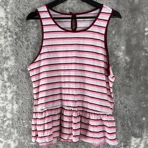 Kate Spade Size XL Striped Peplum Keyhole Top Pink Sleeveless Pullover - Picture 1 of 7