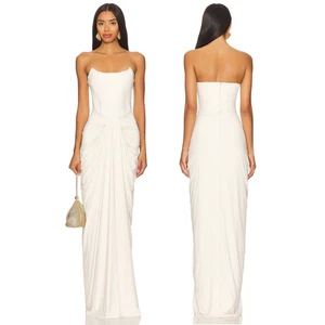 Vestido Deme Perla Sin Tirantes Drapeado Declaración Formal Novia Gala Boda Baile de graduación XS - Imagen 1 de 12