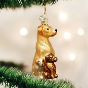 Old World Christmas LAB MAMA PUPS Blown Glass Ornament CLEARANCE PRICED - Picture 1 of 3
