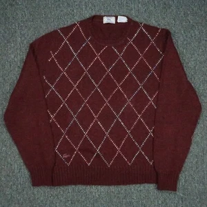 VINTAGE Izod Lacoste Sweater Mens Large Red Maroon Argyle Long Sleeve Wool Blend - Picture 1 of 9
