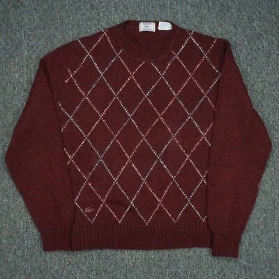 Suéter De Colección Izod Lacoste Para Hombres Grande Rojo Granate Argyle Manga Larga Mezcla de Lana Foto 1 de 4