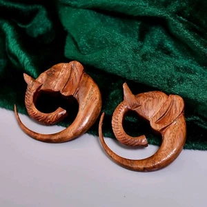 Elephant Ear Stretchers Plugs Earrings 4mm Wooden Jewellery - Picture 1 of 2