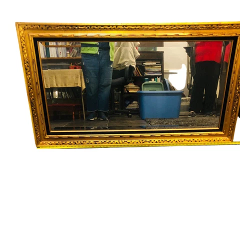 Vtg Large Gold Painted Wall Mirror Black Wood Carved 33” X 56” Rectangle Cover