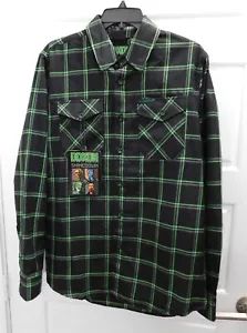 New Dixxon Shinedown My Monsters Green Black Plaid Flannel Long Sleeve Shirt S - Picture 1 of 6