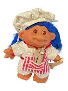 Vintage TT Troll Company Doll Blue Hair 2001 Chef With Apron Wooden Utensils - Picture 1 of 19