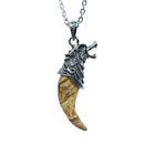 Natural Gemstone Wolf Tooth Pendant Necklace Jewelry Agate Healing Stone Chakra