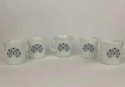 Vintage Pyrex set of 5 summer impressions 4 mugs one pitcher creamer floral - Image 1 of 4