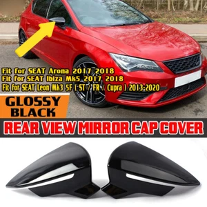 Gloss Black Wing Mirror Cover Caps For SEAT Leon Mk3 2013-2020 Ibiza 2017-2018 - Picture 1 of 7