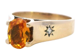 Stunning Yellow Gold Ring with Captivating Golden Sapphire and Diamonds - Picture 1 of 15