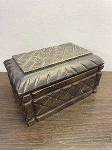 Antique Dark Oak Carved Detail Box - Picture 1 of 7