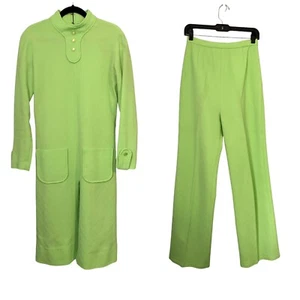 Vintage 60s 70s Mod GoGo Mini Shift Dress Pants Set Retro Handmade Flare Bottom - Picture 1 of 11