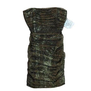 Vestido Badgley Mischka EE. UU. 6 Sin Tirantes Metálico Tul Dorado Negro Nuevo con Etiquetas Precio de venta sugerido por el fabricante 320 USD - Imagen 1 de 7