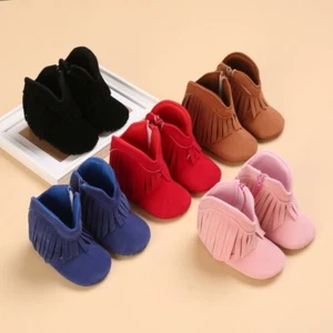 NEW Baby Boy Girl Cowboy Fringe Boots Soft Sole Baby Crib Shoes - Picture 1 of 18