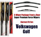 Wiper Blades 3Pk Front Rear Fit 1993-2005 Volkswagen Golf 25210/190/30130