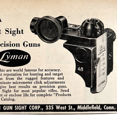 Miras de pistola de precisión Lyman 1953 anuncio caza armas de fuego DWEE10 Foto 1 de 2