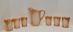 Vintage 1959 Imperial Glass Frosted Rubigold Windmill Water Pitcher  Set - Picture 1 of 13