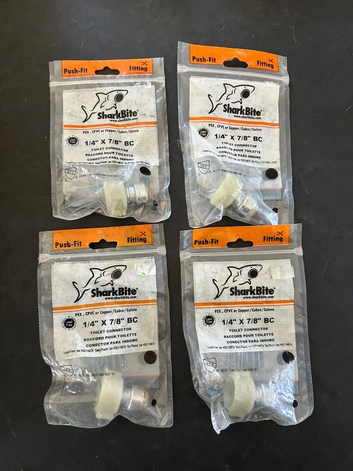 Lot of 4 SharkBite Push Fit 1/4" x 7/8" BC Toilet Connector PEX CPVC Copper - Image 1 of 1