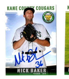 Signed Autograph Auto Minor MiLB Card Kane County Cougars 2015 Nick Baker