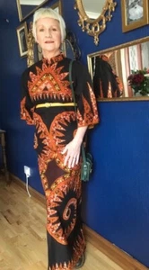 vintage 70s African Print Maxi Dress Stunning Colours size 10-12 - Picture 1 of 13