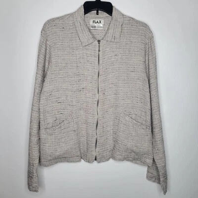 Chaqueta de lino para mujer FLAX cremallera completa cuello gris talla Petite Retro Lagenlook Foto 1 de 4