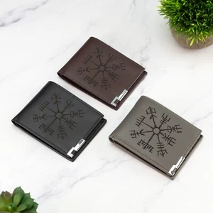 Portafoglio bussola vichinga in pelle vegana nero marrone grigio in pelle regalo - Foto 1 di 7