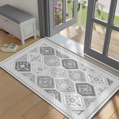 Alfombra de entrada enrejado marroquí - Alfombra de entrada 2x3 antideslizante 2'x3' gris ema/blanco Foto 1 de 4