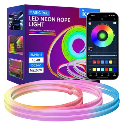 32.8FT 10M Addressable Neon Rope Light, WS2811 RGB LED Chasing Digital Strip ... - Image 1 of 4