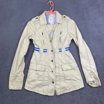 Free People 夹克女式 2 卡其色实用军用腰带纽扣口袋野生动物园 — 第 1/4 张图片