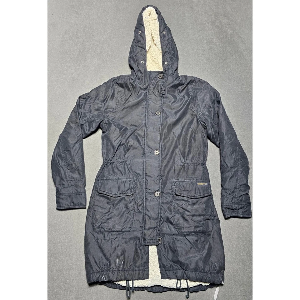 Abercrombie & Fitch женщин парка куртка с капюшоном шерпа с подкладкой пальто черный M Y2K - Изображение 1 из 4