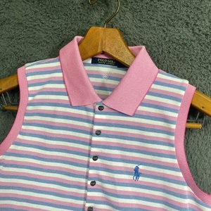 Polo Golf Ralph Lauren donna M a righe senza maniche in rete polo traspirante - Foto 1 di 13