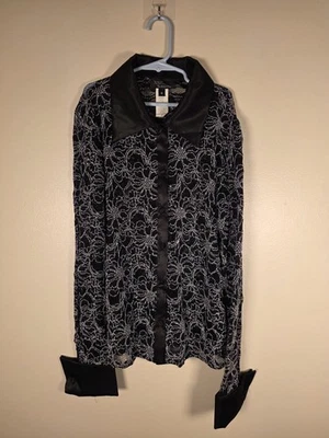 👚 Blusa Top XSCAPE by Joanna Chen Negra Plateada Encaje Satinado Para Mujer 6 Hecha en EE. UU. Foto 1 de 4