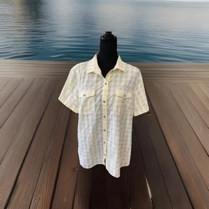 Eddie Bauer Womans Short Sleeve Yellow White Check Fishing Shirt SZ 2 XL - Picture 1 of 10