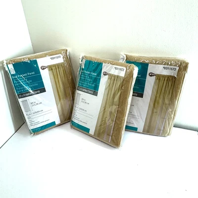 Set of 3 Gold Rod Pocket Curtains Panels Style Selections 51x84 Inches New Lot - Image 1 of 4