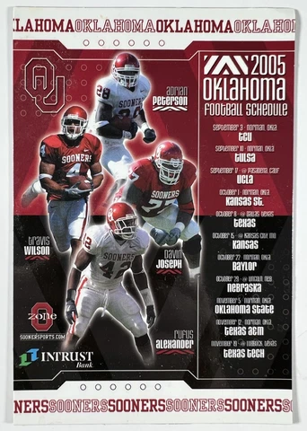 2005 Oklahoma Sooners Football Schedule Magnet Adrian Peterson Travis Wilson HTF Cover