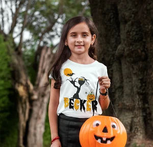 Halloween Shirt - Personalized Trick or Treat Tee - Pumpkin Tshirt girl boy - Picture 1 of 2