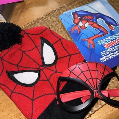 Marvel Spiderman Máscara Gorro Tejido Sombrero, Gafas Resistentes y Lote de Tarjetas de Cumpleaños Foto 1 de 4