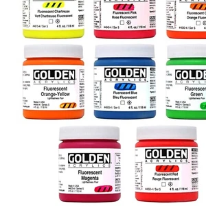 Heavy Body Golden Fluorescent Acrylic Paint Set - 8 Brilliant Colors in 4oz - Picture 1 of 6