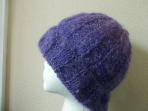 Hand knitted warm and cozy alpaca blend hat beanie/hat, purple, option 4 - Picture 1 of 6
